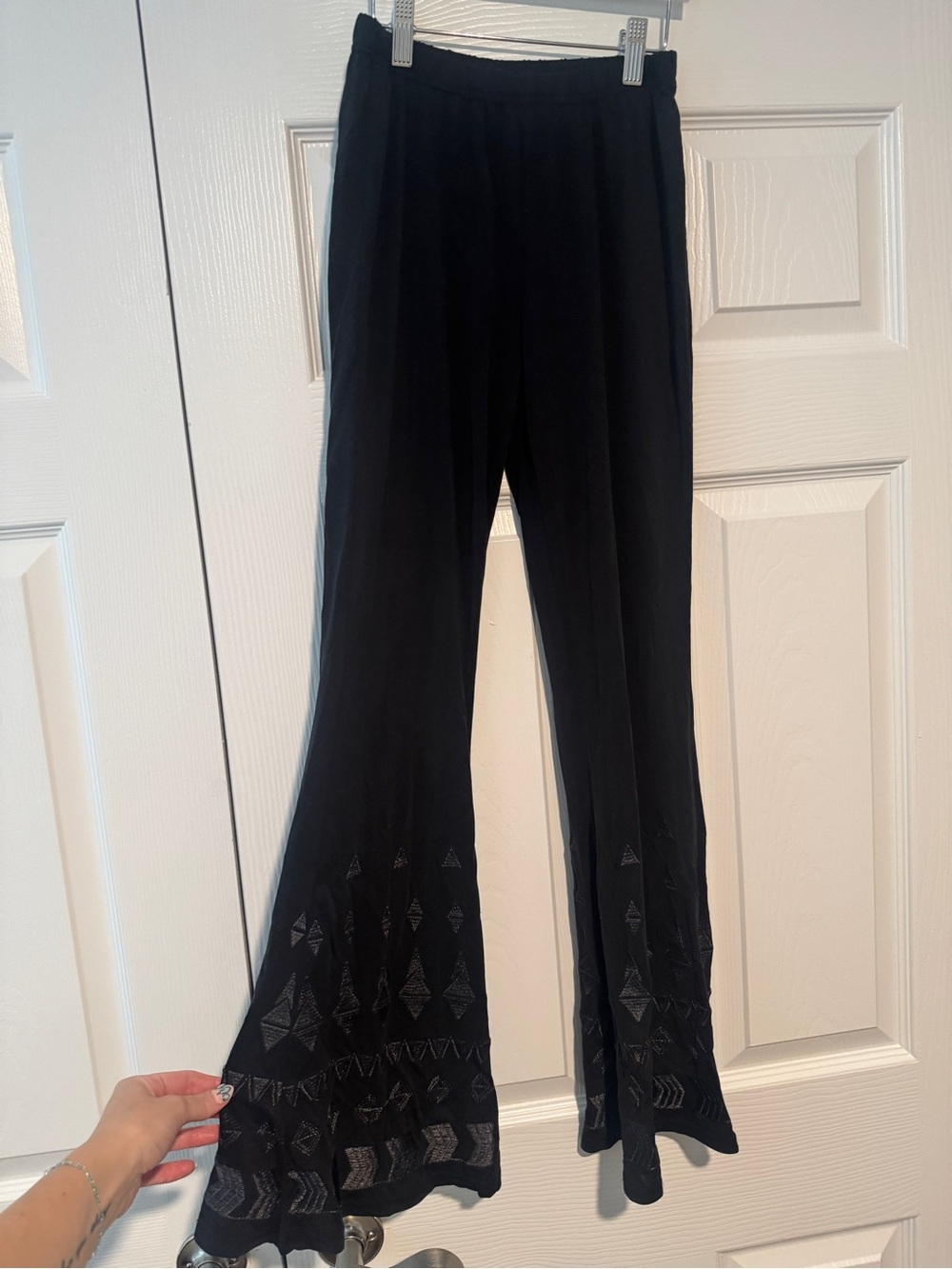 POL Black Wide-Leg Pants with Embroidered Hem